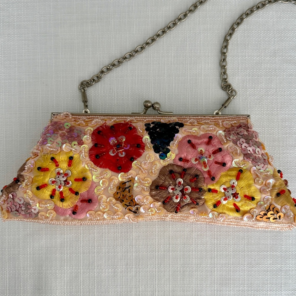 Vintage Clutch Beaded Floral Purse Embroidered Handbag